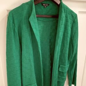 Misook Green Open Cardigan with Box Stitch Pattern 0x